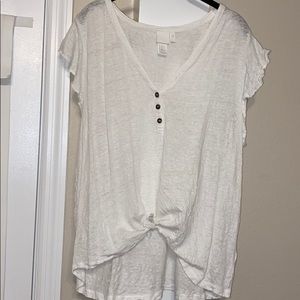 H&M linen sleeve knotted white top